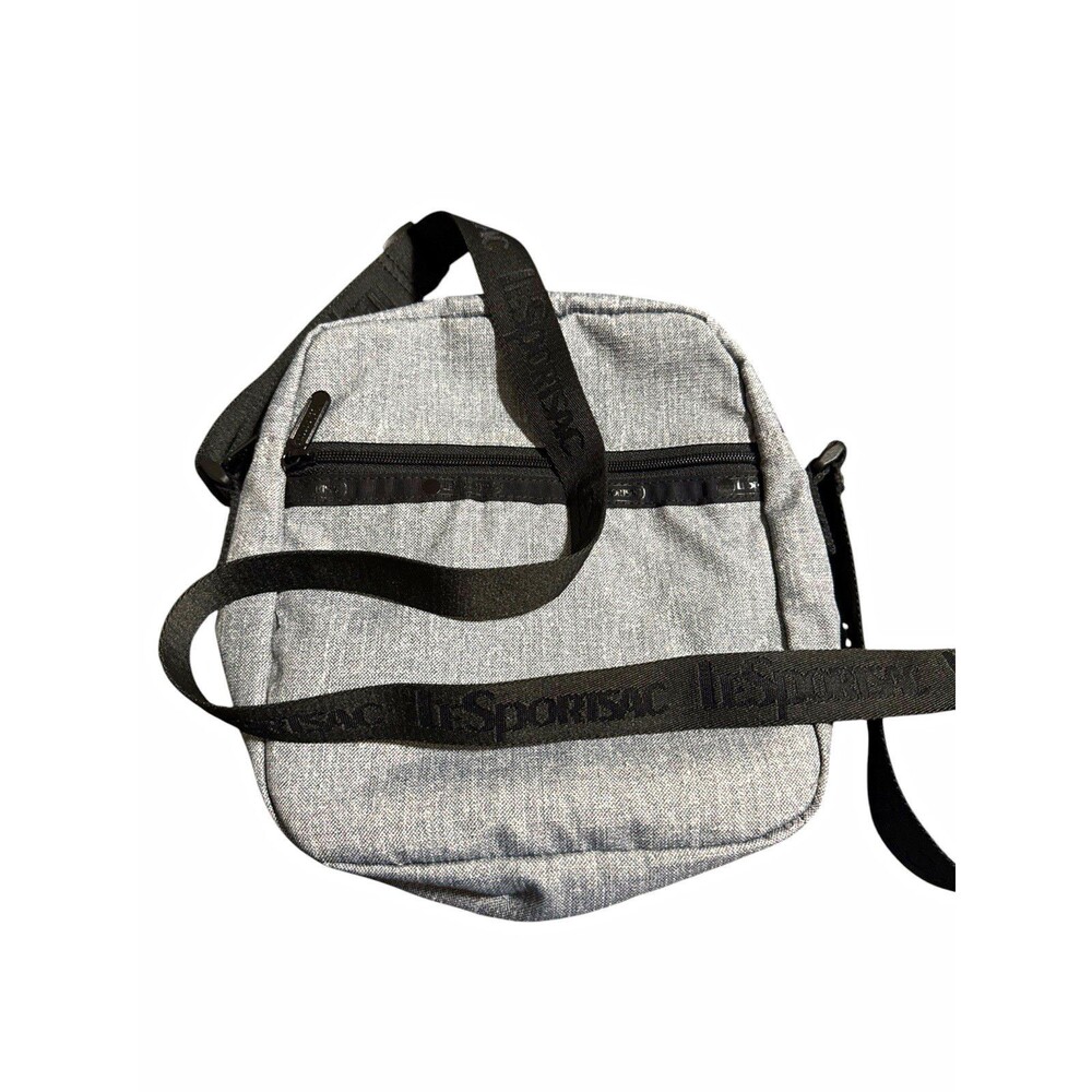 LeSportsac Gray Canvas Crossbody Bag Zip Closure Adjustable Black Strap